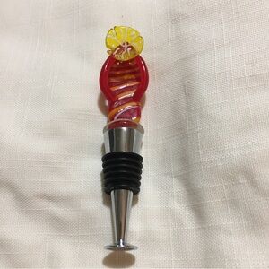 Flip Flop Art Glass 4 1/2” Vibrant Red and Yellow Glass Wine Stopper